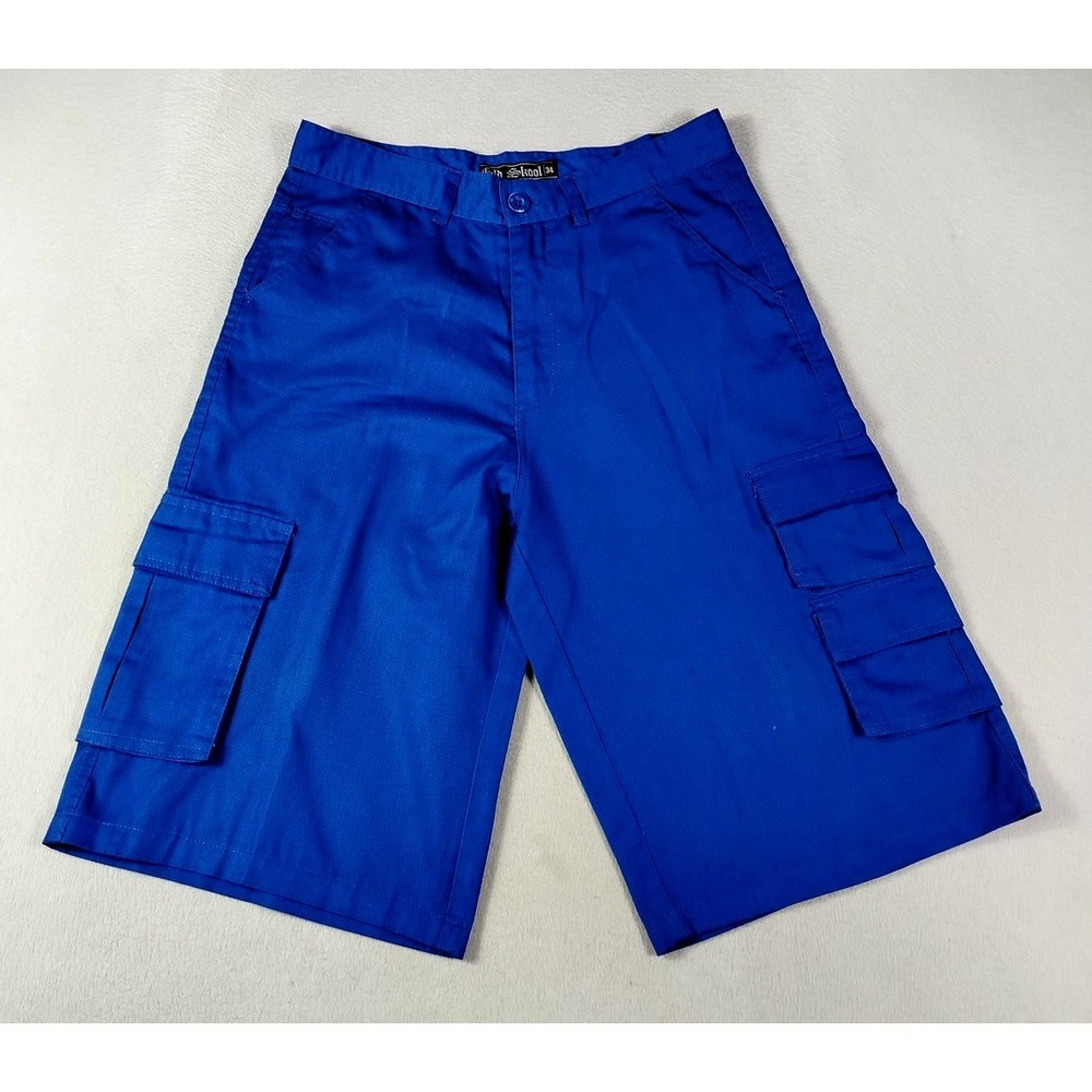 Old Skool Cargo Shorts Mens 34 Blue Canvas‎ Utility Pockets Streetwear Urban